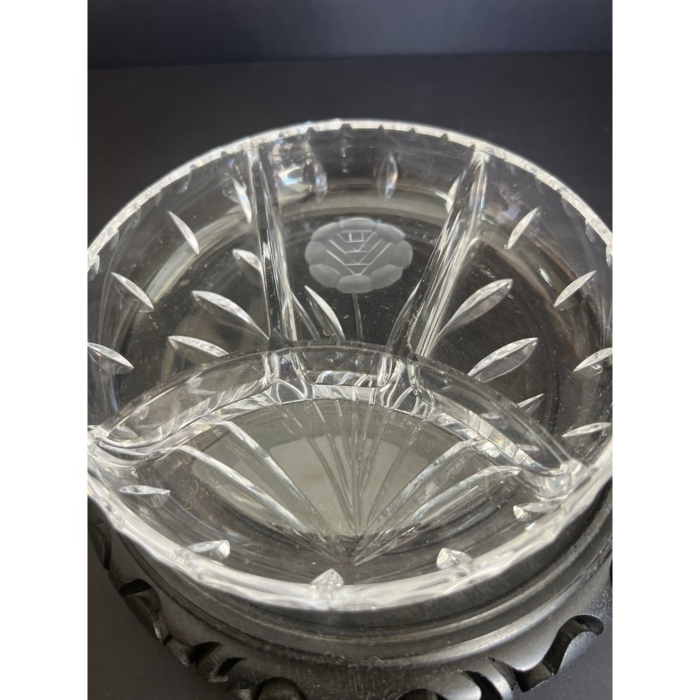 Vintage Etched Crystal Sectional Serving Round Tray w/ Floral Design (709)